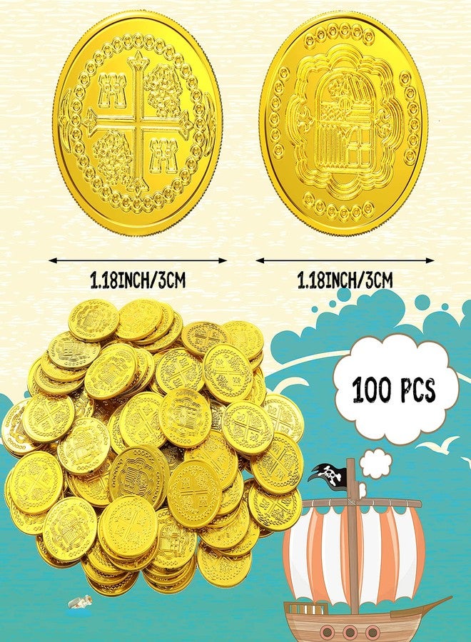 Dingion 100 Pcs Plastic Gold Coins Set Pirate Coins Fake Toy Tokens Treasure Coins Reward Gifts Replica Spanish Doubloons for Board Games Pirate Treasure Chest Party Favors(Golden) - Image 4